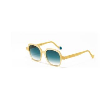 Square yellow sunglasses with blue gradient lenses, honored at Silmo d'Or 2021 in the "Brand" sunglasses category