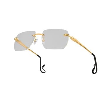 Elegant rimless glasses with gold and black accents, offering a sleek and minimalist aesthetic, winner of the SILMO d'Or 2022 in the category TECHNOLOGICAL INNOVATION IN EYEWEAR