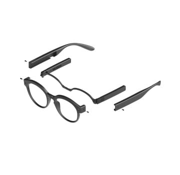 Exploded view of modular glasses frame components, highlighting the innovative design and versatility, winner of the SILMO d'Or 2022 in the category TECHNOLOGICAL INNOVATION / Connected Products