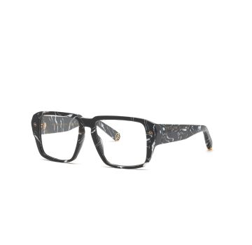 Black marbled square glasses frame with gold accents, showcasing a trendy and sophisticated design, winner of the SILMO d'Or 2022 in the category OPTICAL FRAME « BRANDS & LABELS »