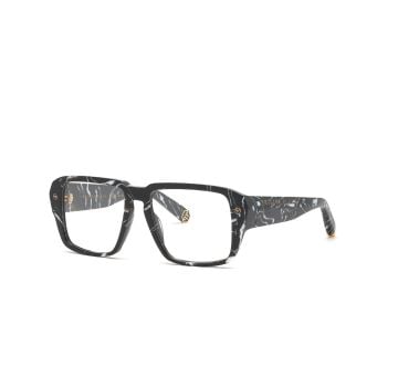 Black marbled square glasses frame with gold accents, showcasing a trendy and sophisticated design, winner of the SILMO d'Or 2022 in the category OPTICAL FRAME « BRANDS & LABELS »