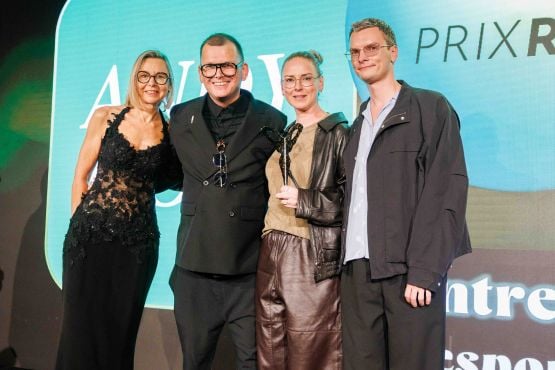 Two women and two men at the SILMO d'Or prize-giving ceremony for the CSR Award category