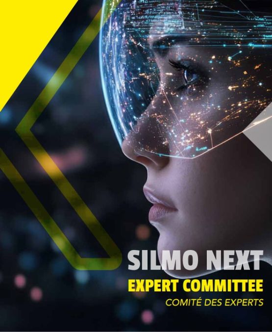 Couverture du rapport du comité des experts SILMO Next avec le visage d'une femme portant des lunettes futuristes