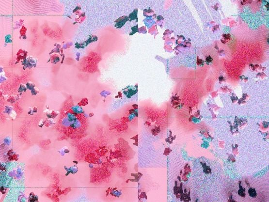 Nuages roses pastel effet glitch, tendance Fancy